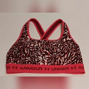 UNDER ARMOUR SPORTS BRA SIZE MEDIUM RACER BACK Womens PINK PRINTED Support Bra